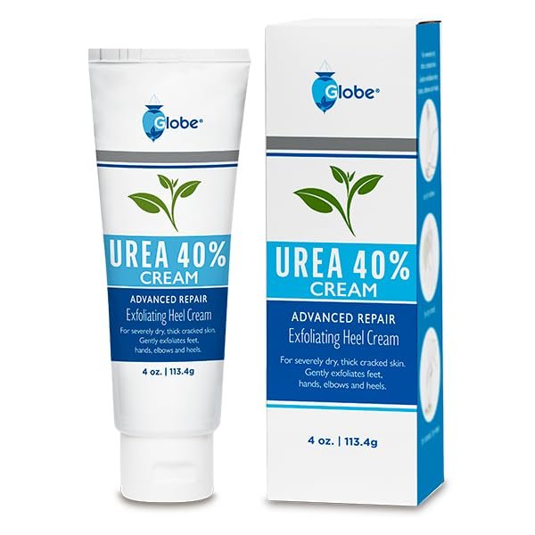 Globe Urea Cream 40% - (4 oz) Intensive Hydration for Dry and Cracked Heels, Feet, Hands, Elbows and Knees - Callus Remover, Hydrating Cream for Dry Skin - Helps Athletes Foot - Foot Odor