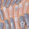 FRUJCDKI Long Press On Nails Square French Fake Nails Full Cover Marbled Acrylic False Nails for Women and Girls 24PCS view 2