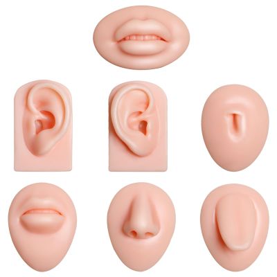 Silicone Piercing Practice Body Parts Model, 7 Pcs Ear Nose Tongue Mouth Belly Button Display Models Set for Piercing Practice Acupuncture Jewelry Display Teaching