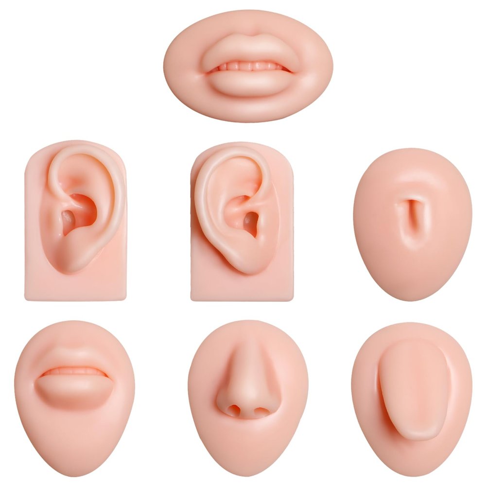 Silicone Piercing Practice Body Parts Model, 7 Pcs Ear Nose Tongue Mouth Belly Button Display Models Set for Piercing Practice Acupuncture Jewelry Display Teaching