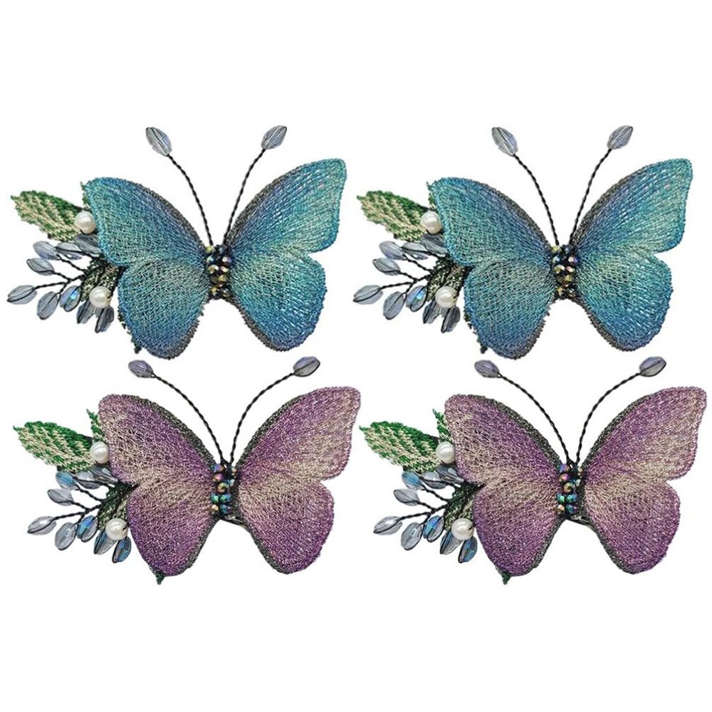 FOMIYES 4pcs Embroidered Butterfly Hair Clip Wedding Hair Pieces for Brides Korean Hair Clips Wedding Headpiece for Bride Barrettes for Women Butterflies Crystal Hairpins Girls Hairpin