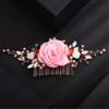 Teyglen Flower Wedding Hair Comb Crystal Bridal Hair Comb Floral Pink Flower Headpieces Handmade Rhinestone Pearl Hair Pieces Hair Accessories for Brides Women(Pink) view 2