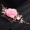 Teyglen Flower Wedding Hair Comb Crystal Bridal Hair Comb Floral Pink Flower Headpieces Handmade Rhinestone Pearl Hair Pieces Hair Accessories for Brides Women(Pink) view 3