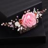 Teyglen Flower Wedding Hair Comb Crystal Bridal Hair Comb Floral Pink Flower Headpieces Handmade Rhinestone Pearl Hair Pieces Hair Accessories for Brides Women(Pink) view 4