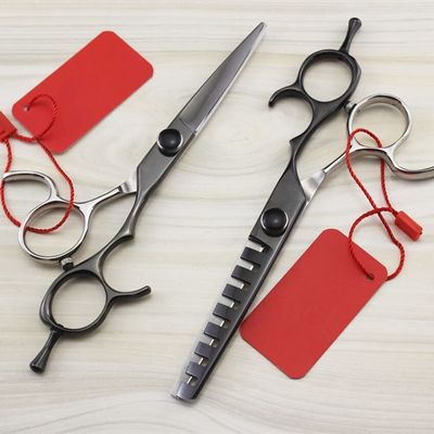 Hair Cutting Scissors, 5.5 inch Japan 440c steel hair scissors cutting barber haircut thinning scisor shears hairdressing scissors (Color : Set)