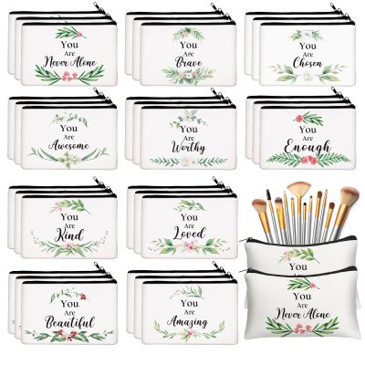 Irenare 30 Pcs Inspirational Makeup Bag Canvas Cosmetic Bag Bulk Employee Appreciation Gifts for Women Bulk Friends Coworker Employee Mom Aunt Faith