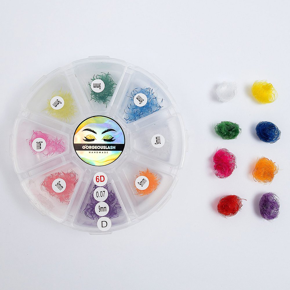 6D Color Lashes, 1000 Premade Volume Fans, Eyelash Extension. Handmade! (D Curl, Mixed Color 9mm)