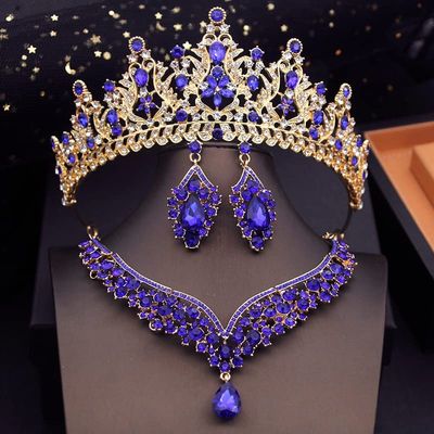 OOGHE Tiaras and Crowns for Women, Fashion Bridal Jewelry Sets with Tiaras Princess Wedding Crown Necklace Earrings Set Bride Costume Accessories (Color : OneColor)