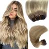 Sew in Hair Extensions Real Human Hair, 20 Inch 100G Weft Hair Extensions Human Hair, Hand Tied Weft Hair Extensions Human Hair Ombre Brown Weave Bundles Balayage Ash Blonde Human Hair Weft Extensions view 1