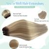 Sew in Hair Extensions Real Human Hair, 20 Inch 100G Weft Hair Extensions Human Hair, Hand Tied Weft Hair Extensions Human Hair Ombre Brown Weave Bundles Balayage Ash Blonde Human Hair Weft Extensions view 3