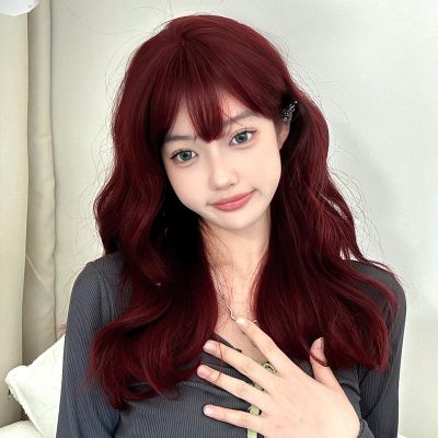 ARROIO Wig woman long hair long curly hair wig cover Red+careset