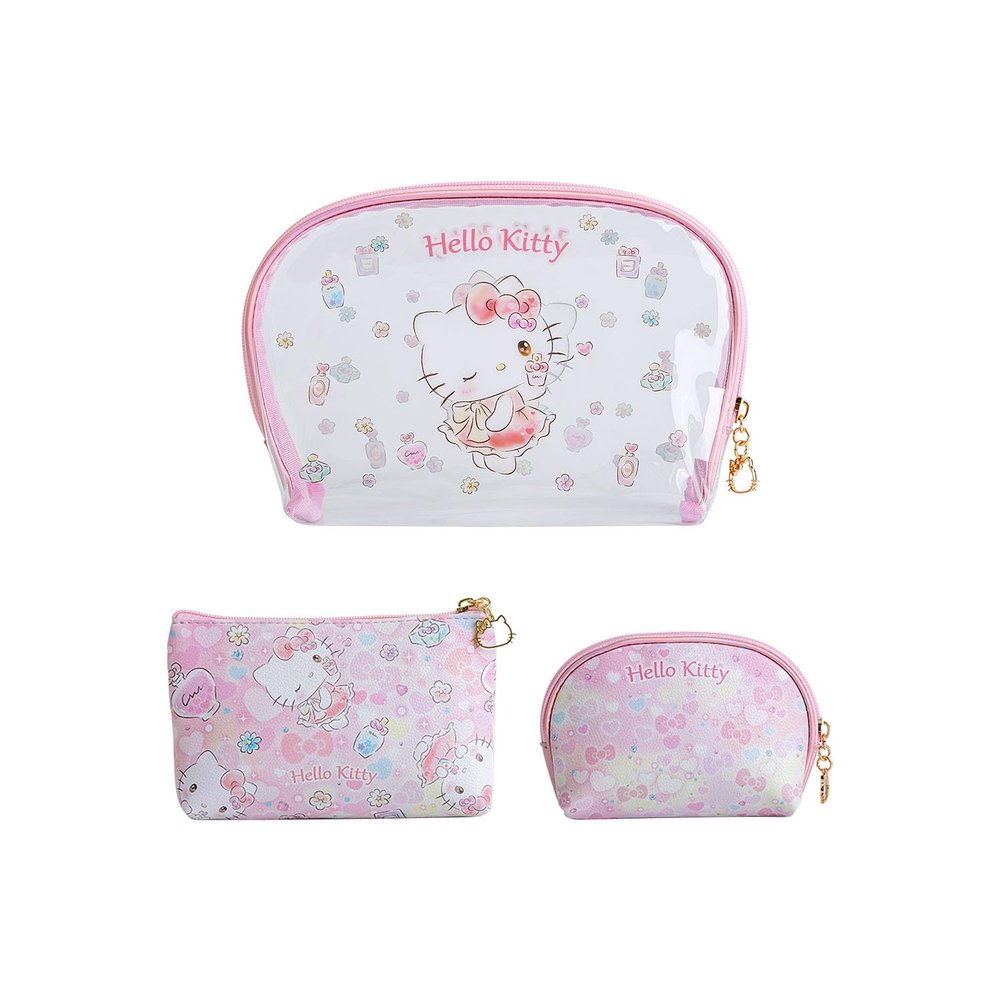 AmBealla Clear Cosmetic Bag Waterproof Makeup Bags with Brush Holder, Large Travel Toiletry Bag Organizer for Women, Portable Skincare & Beauty Tools Storage Case for Home&Trips 3pcs