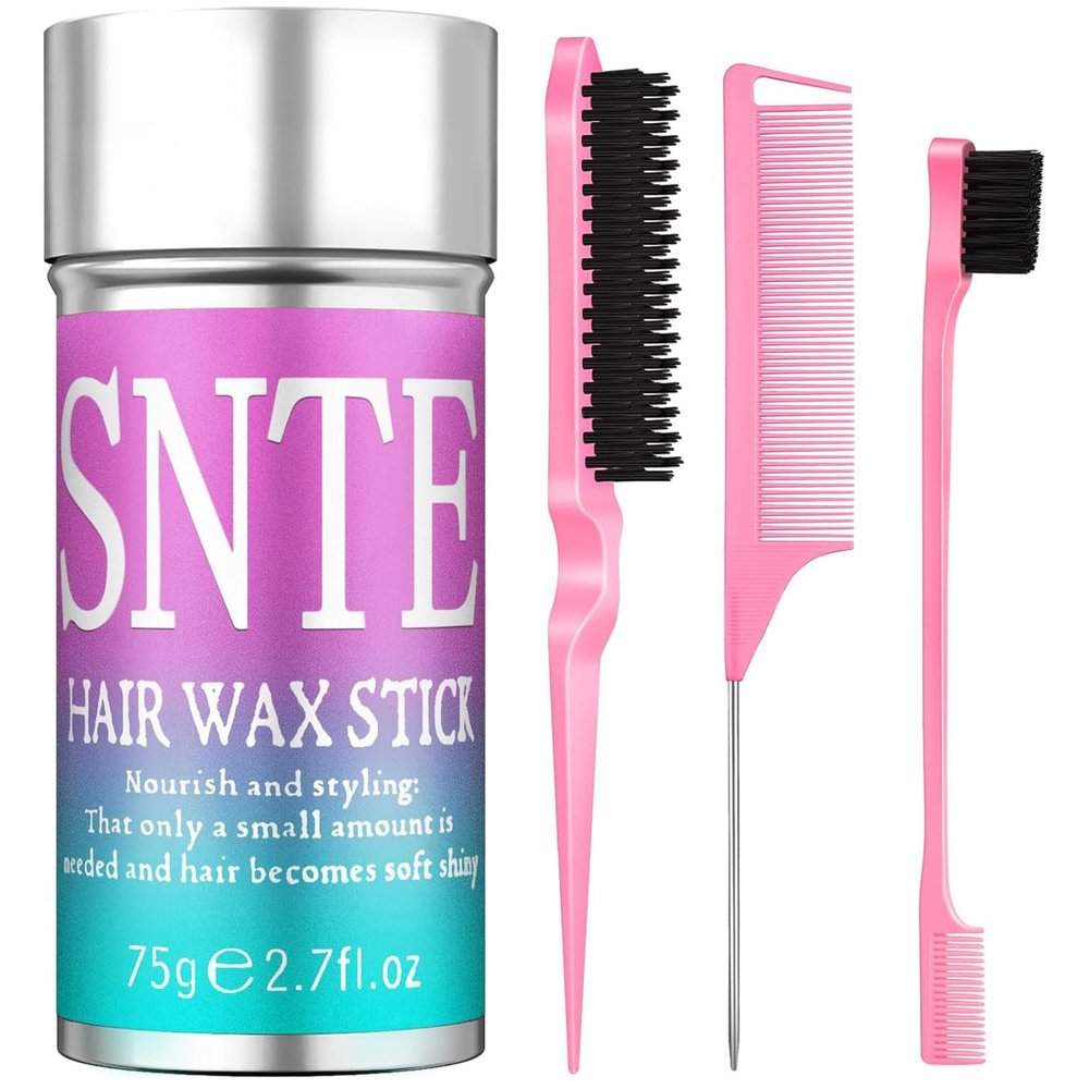 Hair Wax Stick & Slick Back Hair Brush Set - Taming Frizz & Smoothing Flyaways for Kids, Women & Men - Creating Sleek Ponytails, Buns & Defining Edges - Styling Accessories for Teen Girls Gift
