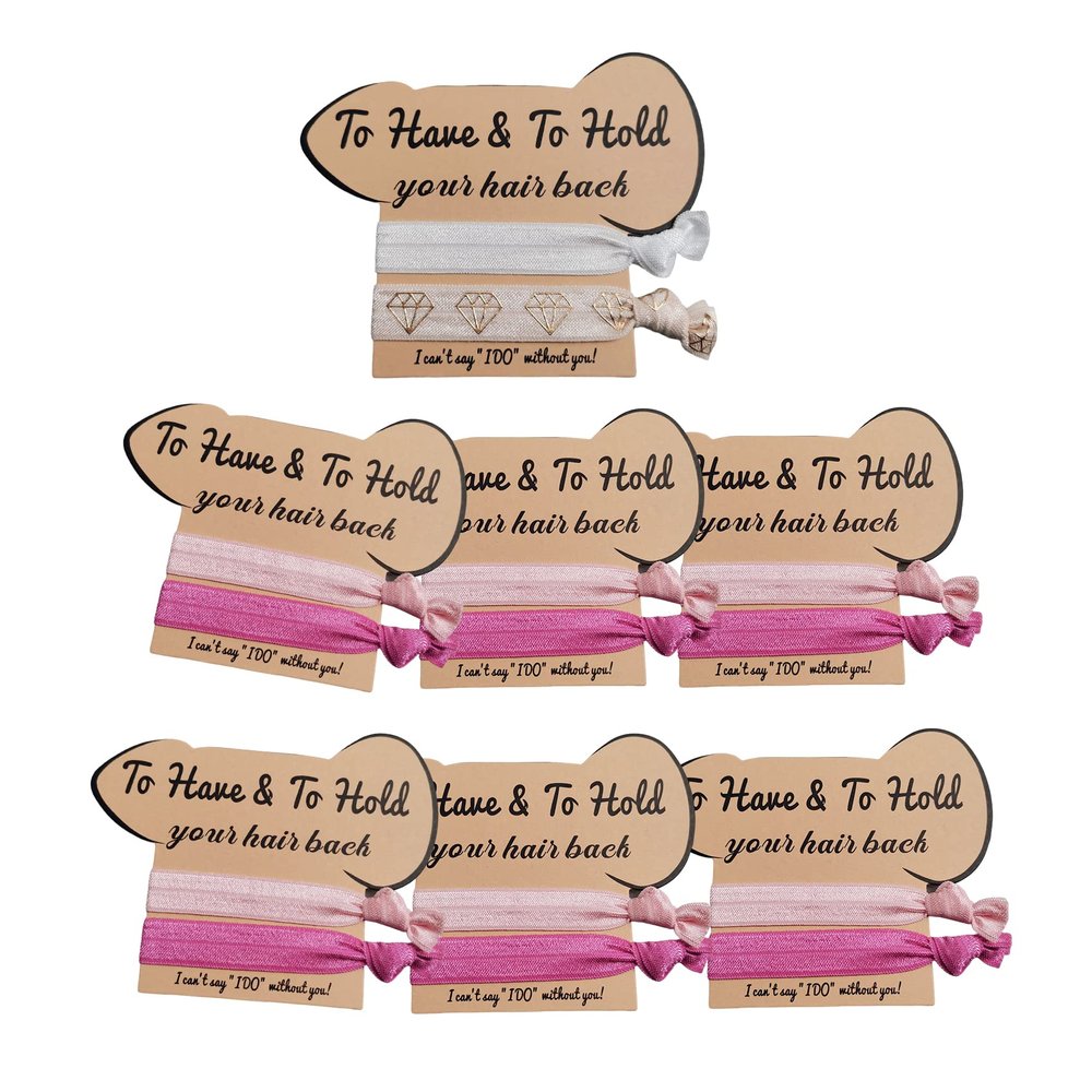 Bachelorette Party Favors, 7 Pack to Have to Hold Your Hair Back Card, Bride and Bridesmaids Hair Accessories for Bridal Shower, Hair Tie, and Wedding Decorations, Pink Party Supplies Gift (Pink 7Pack Pink 2Hair Ties)