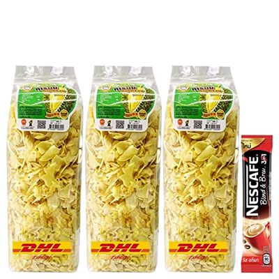 SHIPPING BY DHL 500g Fried Durian Chips Yellow Crispy Monthong OTOP Thailand Fruit Exotic Snack Vegan Free Coffee (Packs of 3) By Beautygoodshop [Get Free For You Beauty Gifts]