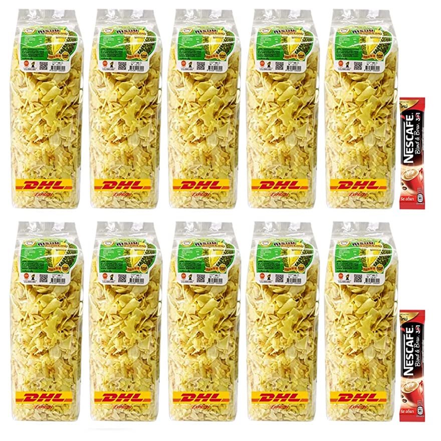 SHIPPING BY DHL 500g Fried Durian Chips Yellow Crispy Monthong OTOP Thailand Fruit Exotic Snack Vegan Free Coffee Set 10 Pcs By Beautygoodshop [Get Free For You Beauty Gifts]