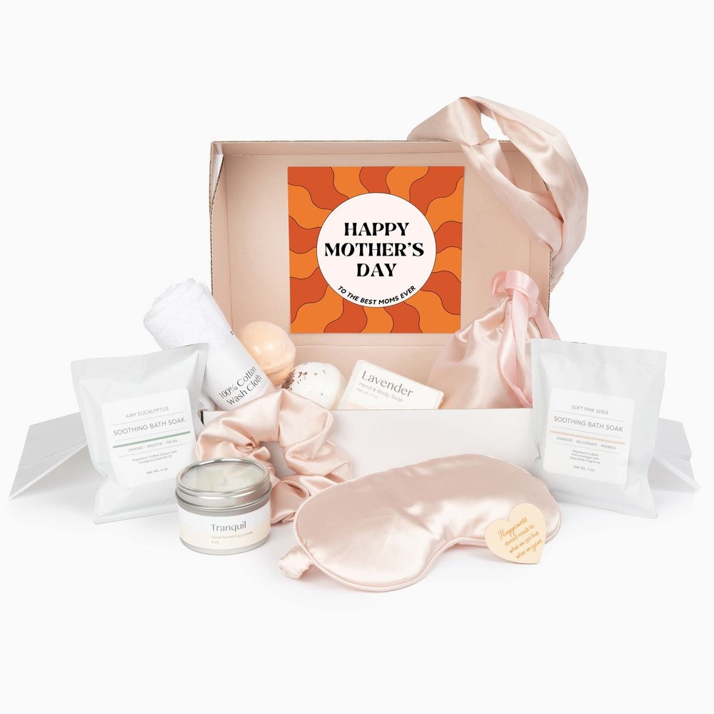 Dear Ava Spa Gifts for Women | Organic Self Care luxury Anti Stress Relaxing Bath and Body Kit Set Basket Box for Her with Heartfelt Card | Happy Mothers Day to Best Moms Ever