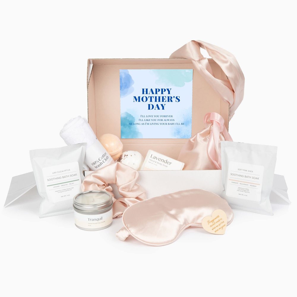 Dear Ava Spa Gifts for Women | Organic Self Care luxury Anti Stress Relaxing Bath and Body Kit Set Basket Box for Her with Heartfelt Card | Happy Mothers Day For Mom