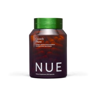 The Nue Co. Growth Phase Hair Supplement - Vegan Hair Capsules with Vitamins, Adaptogen, Reishi Mushroom & Protein for Thicker Fuller Looking Hair - Supports Strength & Reduces Breakage | 90 Capsules