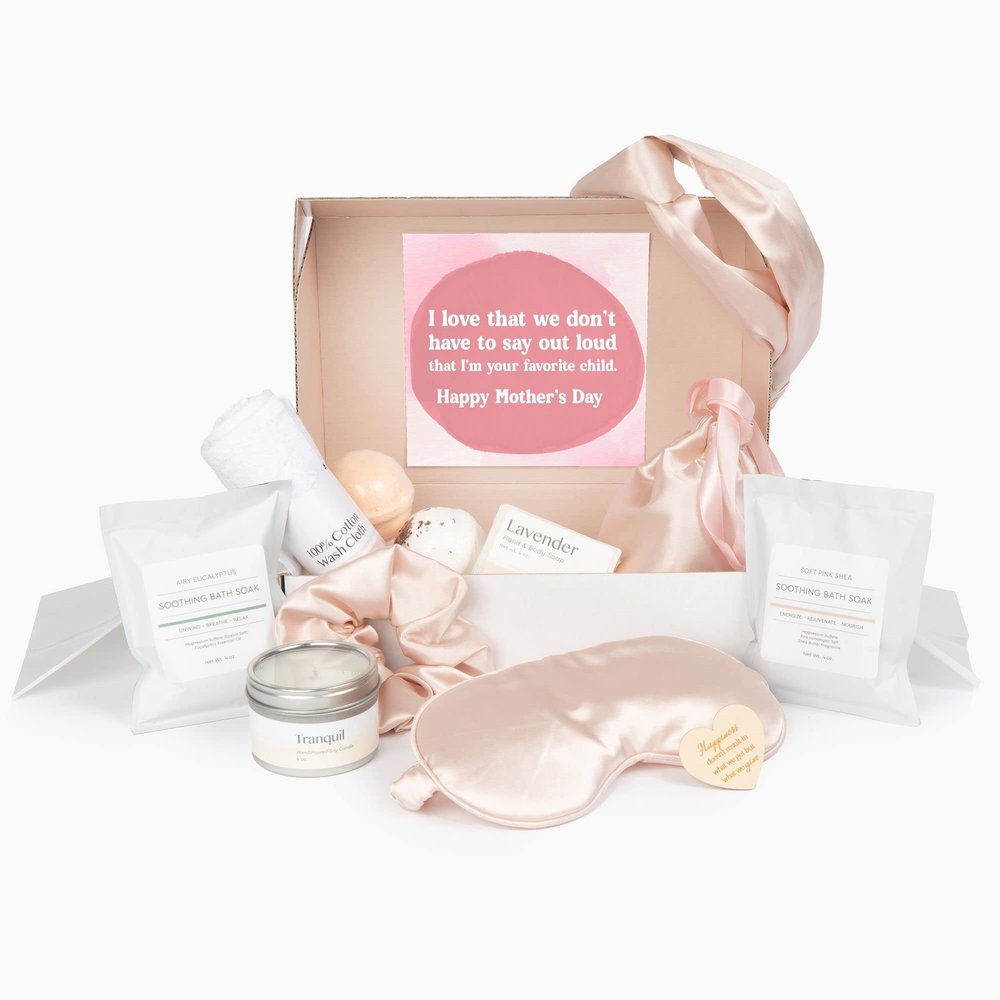 Dear Ava Spa Gifts for Women | Organic Self Care Luxury Anti Stress Relaxing Bath and Body Kit Set Basket Box for Her with Heartfelt Card for Mom