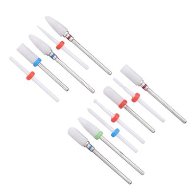 12pcs Ceramic Milling Cutter Drill Bit Electric Grinding Milling Cutter Files Ceramic Nail Drill Bit Bits Holder Set Cuticle Flame Rod for Nails D