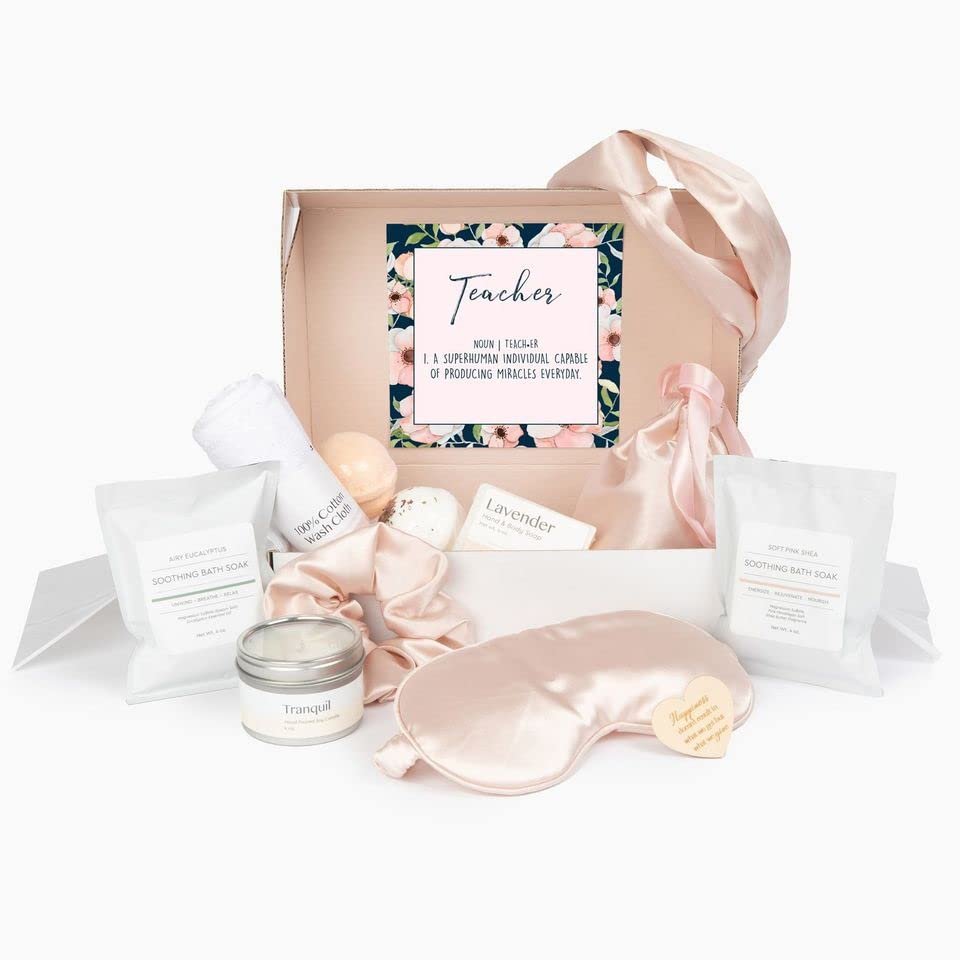 Dear Ava Spa Gifts for Women | Organic Self Care luxury Anti Stress Relaxing Bath and Body Kit Set Basket Box for Her with Heartfelt Card | Premium Spa Gift for Teacher