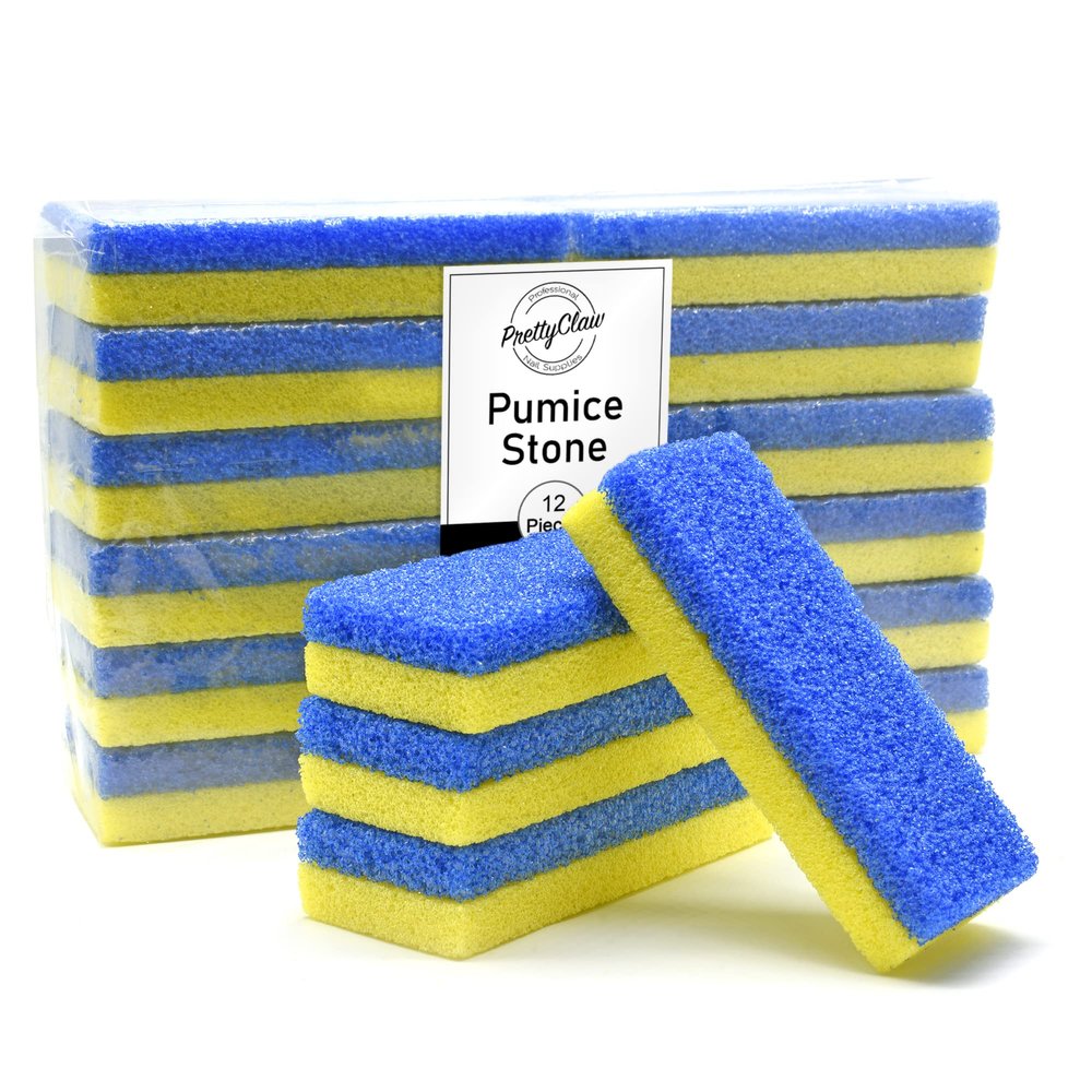 PrettyClaw 12pc Pumice Stone for Feet Callus Remover Pad Pedicure Tool Bar Removes Dead Skin Foot Scrubber Blue/Yellow (Pack of 12)