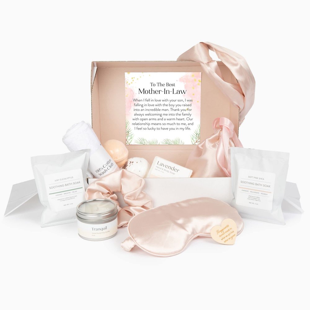 Dear Ava Spa Gifts for Women | Organic Self Care luxury Anti Stress Relaxing Bath and Body Kit Set Basket Box for Her with Heartfelt Card | Premium Spa Gift for Best Mother In Law