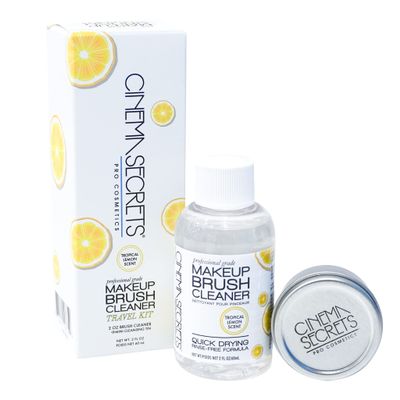 Cinema Secrets Original Makeup Brush Cleaner Kit - Professional Cleanser + Cleansing Tin for Makeup Brushes - Quick-Drying, Rinse-Free Formula - Removes Stubborn Waterproof Make Up - Lemon (2 fl oz)