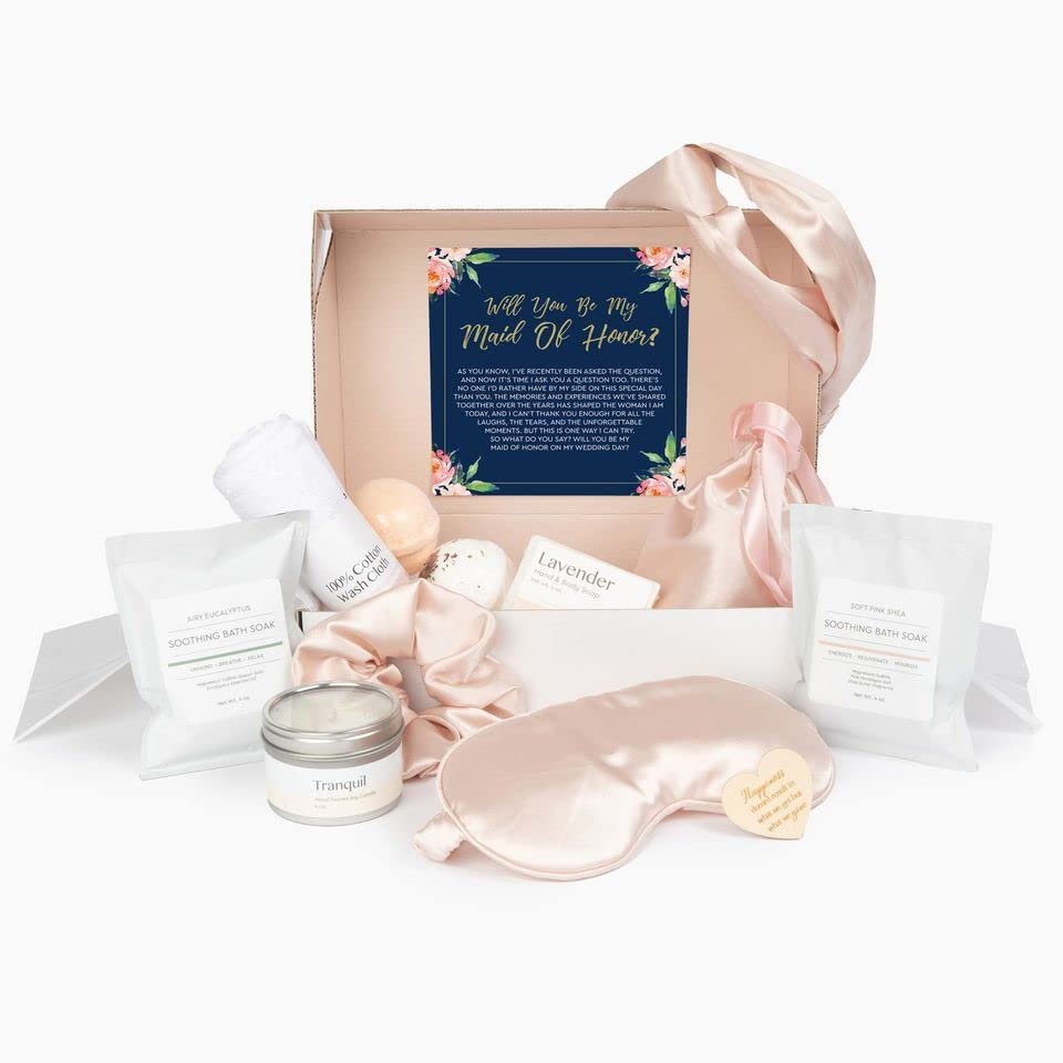 Dear Ava Spa Gifts for Women | Organic Self Care luxury Anti Stress Relaxing Bath and Body Kit Set Basket Box for Her with Heartfelt Card | Premium Spa Gift for Maid of Honor