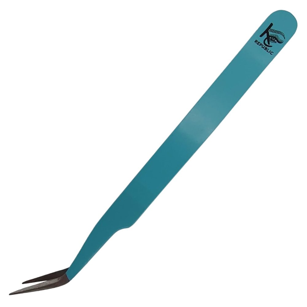 KC Republic Blue Curved Professional Tweezer Great For Eyebrow, Eyelash, Facial, Ear, Nose & Ingrown Hair Remover Treatment. Make Perfect Eyebrow Shapes (Blue)