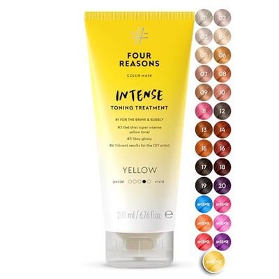 FOUR REASONS Color Mask INTENSE- Yellow  (27 Colors) Intensive Toning Treatment - Color Depositing Conditioner  Semi Permanent Hair Dye for Lightened and Colored Hair 100% Vegan, 6.76 fl oz