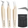 Fiber Tip Lash Tweezers- Pack of 3 Eyelash Extension Tweezers Professional- Lash Tweezers. (Light Nude) view 1