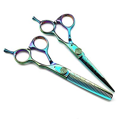 Hair Cutting Scissors, 6 inch Professional Japan 440C Green Damascus hair scissors haircut scissor thinning barber cutting shears hairdresser scissors (Color : Set)