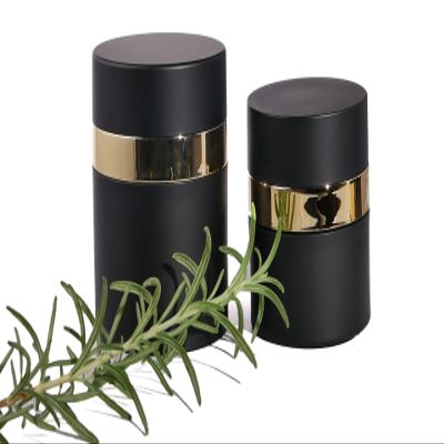 Set of Two Black and Gold Airless Moisturizer Pump Dispensers - one 1.7 oz jar Plus one 0.5 oz Jar for Moisturizer, Lotions, and Creams.