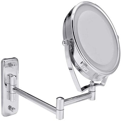 NOVOCE Vanity Mirror, 6" Diameter Bathroom Shaving Makeup Mirror with LED Lights Wall Mount Two Sides Extendable Rotate Cosmetic Mirror Magnifying 7X