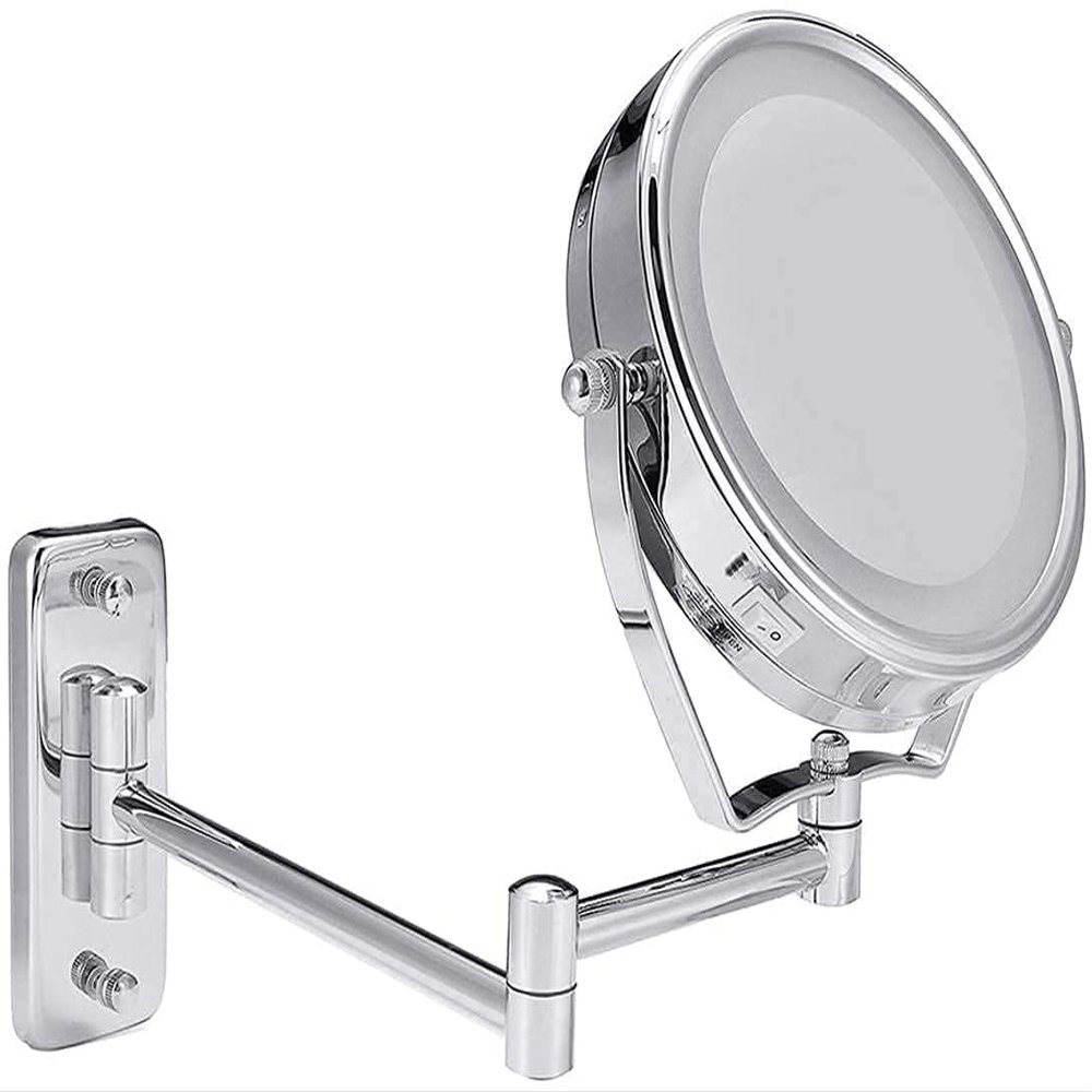 NOVOCE Vanity Mirror, 6" Diameter Bathroom Shaving Makeup Mirror with LED Lights Wall Mount Two Sides Extendable Rotate Cosmetic Mirror Magnifying 7X