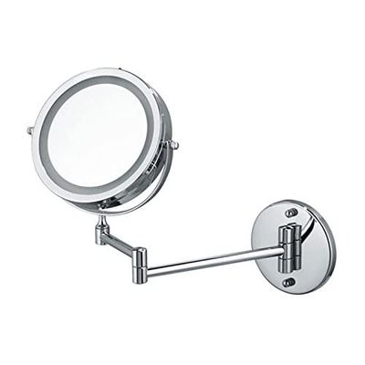 NOVOCE Wall Mount LED Lighted Makeup Mirror, Dual-Sided 1X/5X Magnification 360 Swivel Extendable Bathroom Cosmetic Vanity Mirror Chrome Finish Powered by Batteries