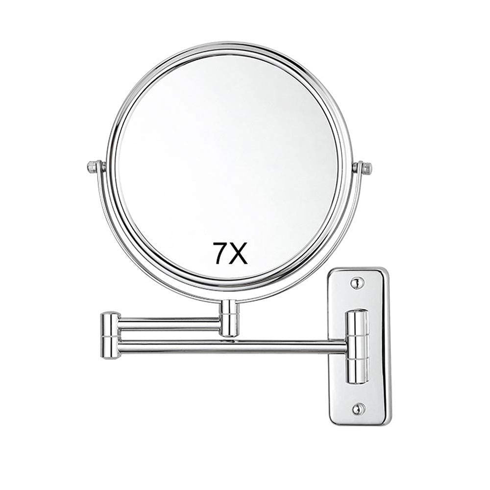 8 Inch Wall-Mounted Shaving Mirror 7X Magnification + Normal Double Side Cosmetic Make up Bathroom Makeup Mirror Extending Folding and Chrome Finished