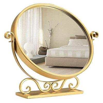 NOVOCE Cosmetic Mirror Makeup Mirror,Nordic Bedroom Desktop HD Desktop Mirror 360 Rotation Round Wrought Iron Dressing Table Creative Golden Mirror Little Mirror (Size