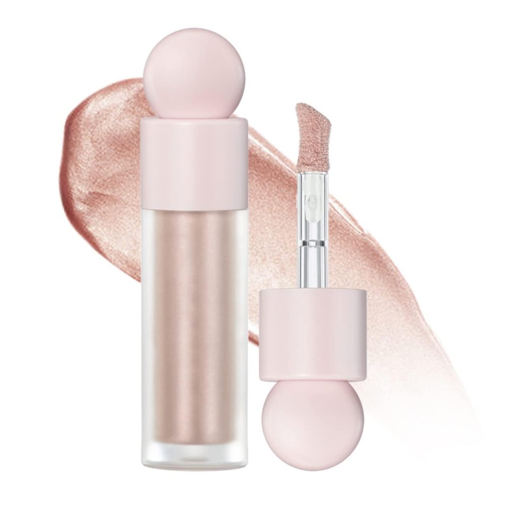 Hocossy Liquid Highlighter Makeup Face Highlighters & Luminizers, Pink Highlighters Makeup for Long Lasting Shimmer Natural Glow, Body Highlighter Easy to Apply with Cushion Applicator (#3 Rose gold)
