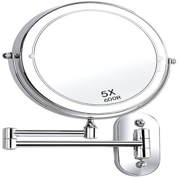 NOVOCE Makeup Mirror, Wall Mount LED Lighted 10X Magnifying Cosmetic Mirror 360 Swivel Extendable Two Sided Vanity Mirror, Powered by 4 x AAA Batteries 8 inch