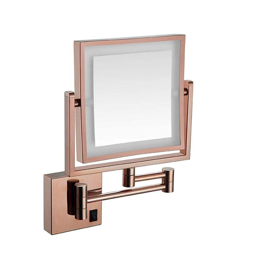 NOVOCE Vanity Mirror Makeup Mirror Wall Mounted USB Charging Cordless LED Illuminated Makeup Mirror 3X Magnification Extending Folding Double Side with Drilling Or Without Drilling Rose Gold