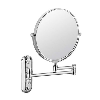 6-Inch Wall Mount Makeup Mirror with 3X/5x Magnification, Premium Two-Sided Bathroom Vanity Mirror, 360 Degree Swivel, Extendable Arm, Round, No Light, Bathroom and Hotel ( Color : Silver , Size : 5x