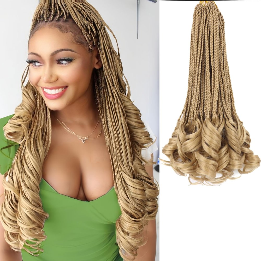 French Curl Braiding Hair Blonde 24 Goddess Box Braids Crochet Hair for Black Women Pre Looped French Curly Braiding Hair 14 Inch Curly Crochet Hair French Curls Spiral Braids(#24)