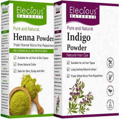Elecious Naturals Indigo and Henna Powder for Hair (400 Grams Total)