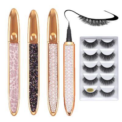 2023 New Self-Adhesive Eyeliner Eyelash Glue Pencil-With 5 Pairs False Eyelashes. Magic Self-Adhesive Long-Lasting Eye Liner Eyelash Glue Pen, Liquid Eyeliner Pen, Non Magnetic (3PCS)