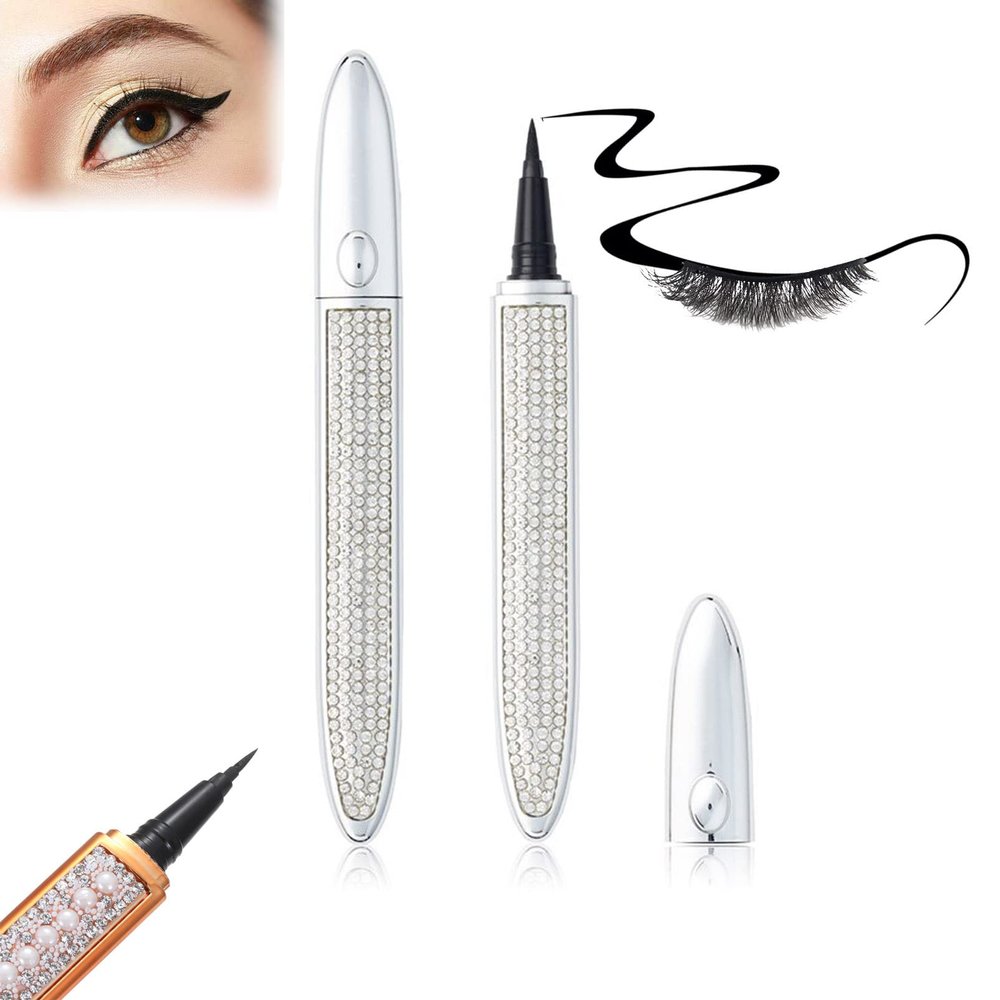 2023 New Self-Adhesive Eyeliner Eyelash Glue Pencil,Magic Self-Adhesive Long-Lasting Eyelash Glue Pen,Waterproof Eyeliner Pencil for Waterline, Liquid Eyeliner Pen, Eyeliner Pen (Silver)