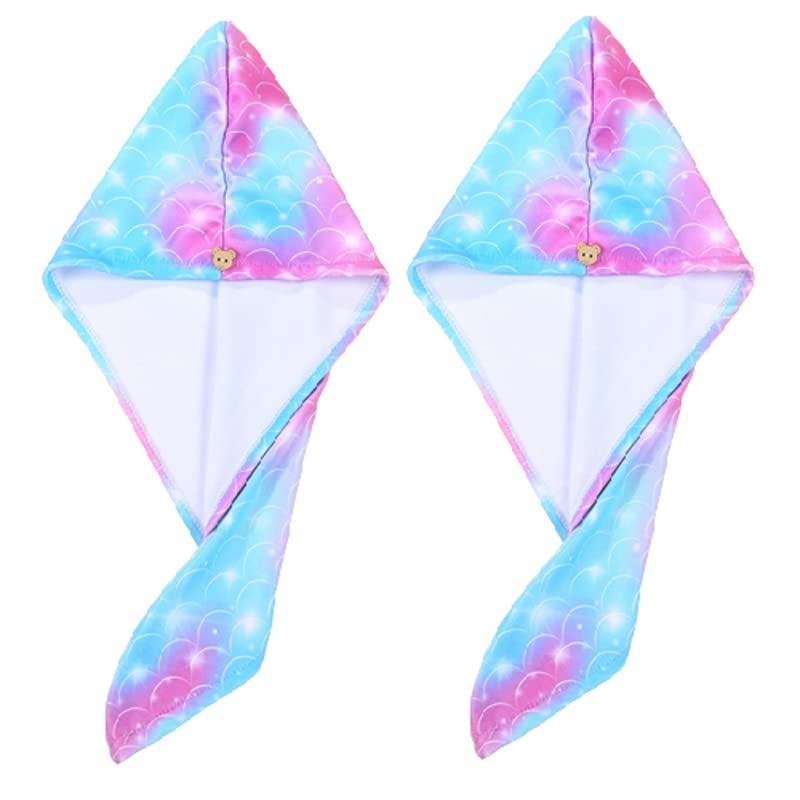 2 Pack Hair Drying Towel for Kids Toddler Girls Microfiber Quick Drying Towel Hat Wrap Super Absorbent Twist Turban Cap Cartoon Wrapped Bath Hair Dry Hat