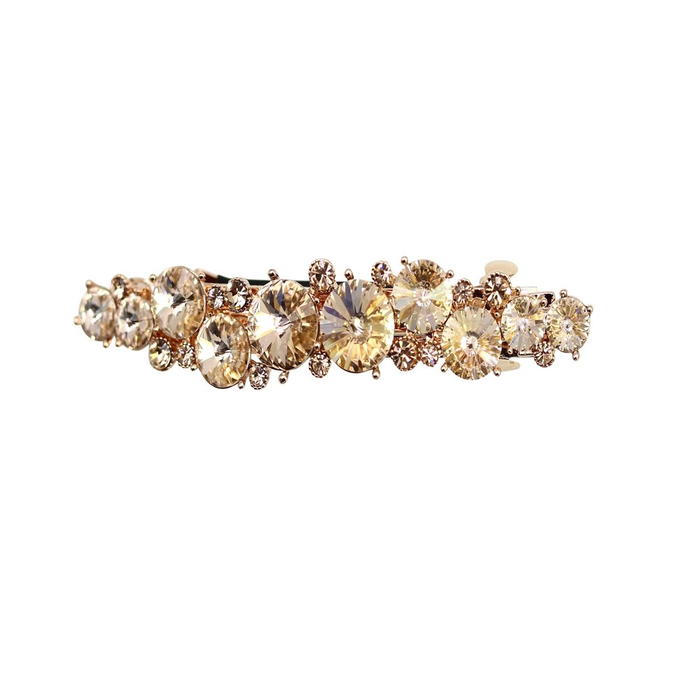 Faship Champagne Premium Rhinestone Crystal Floral Small Hair Barrette Clip